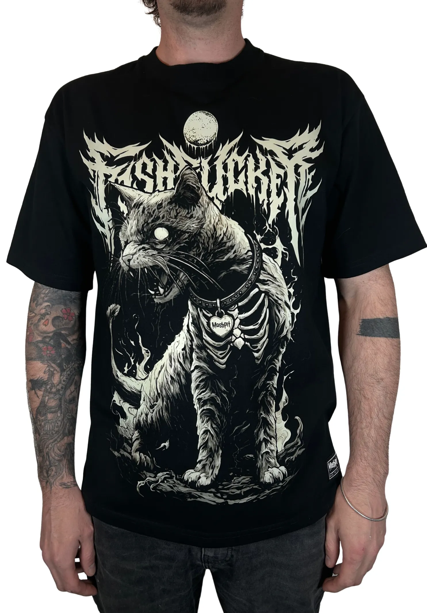 T-shirt ROTTEN KITTEN – Coupe ample, 100% coton épais, design chat cadavérique / zombie