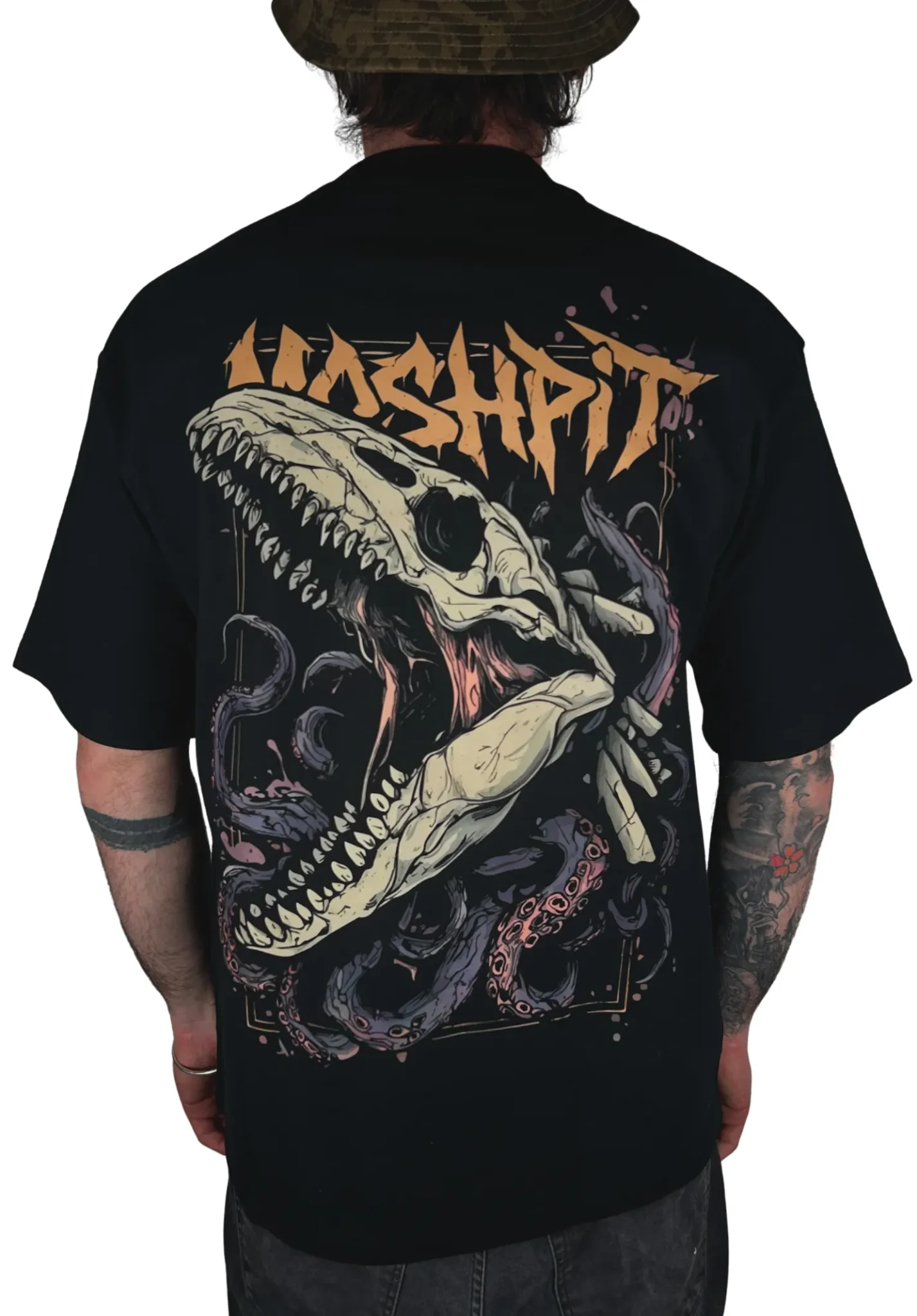 T-shirt dying whales– Coupe ample, 100% coton épais, design BALEINE SKULL