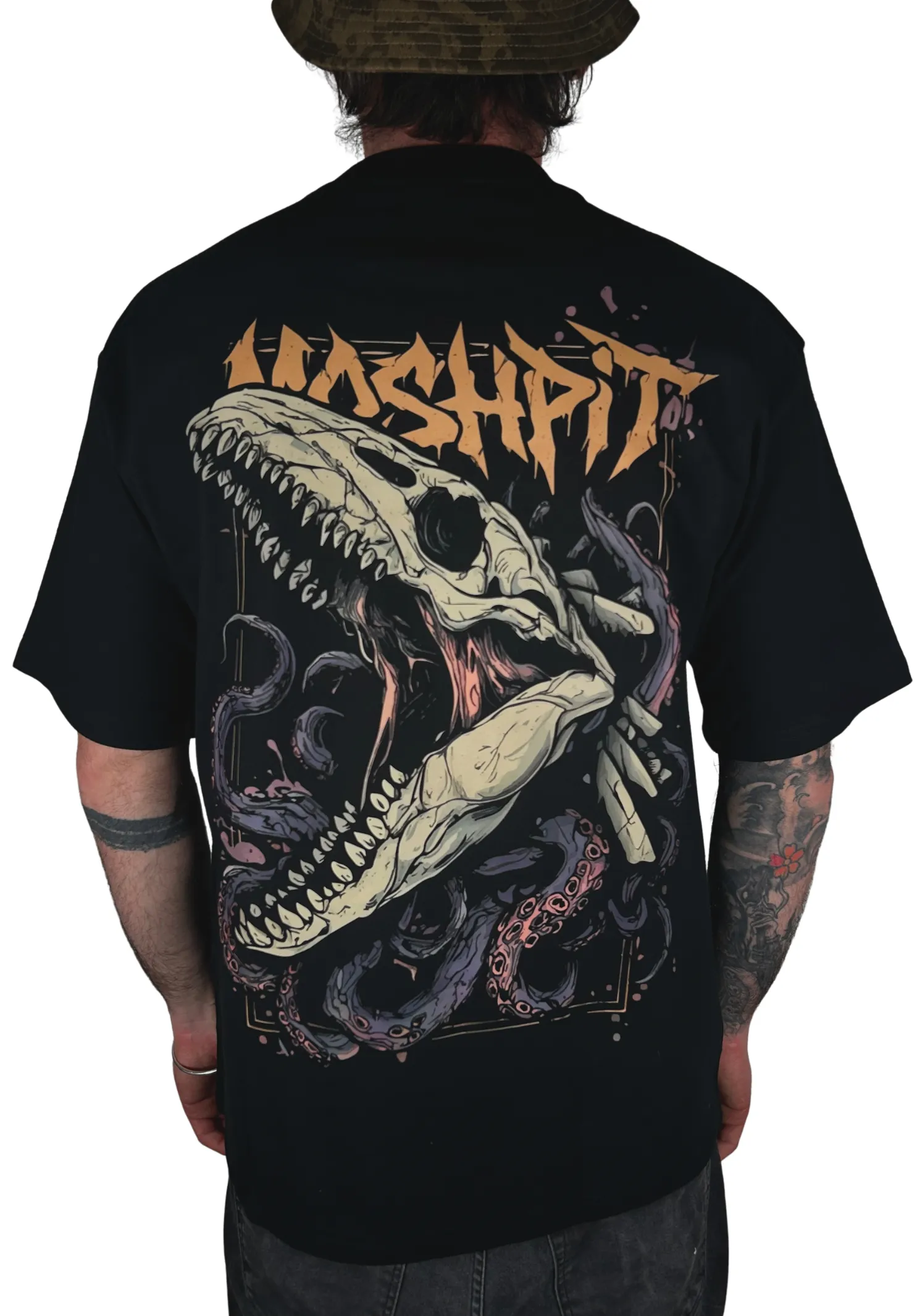 T-shirt dying whales– Coupe ample, 100% coton épais, design BALEINE SKULL