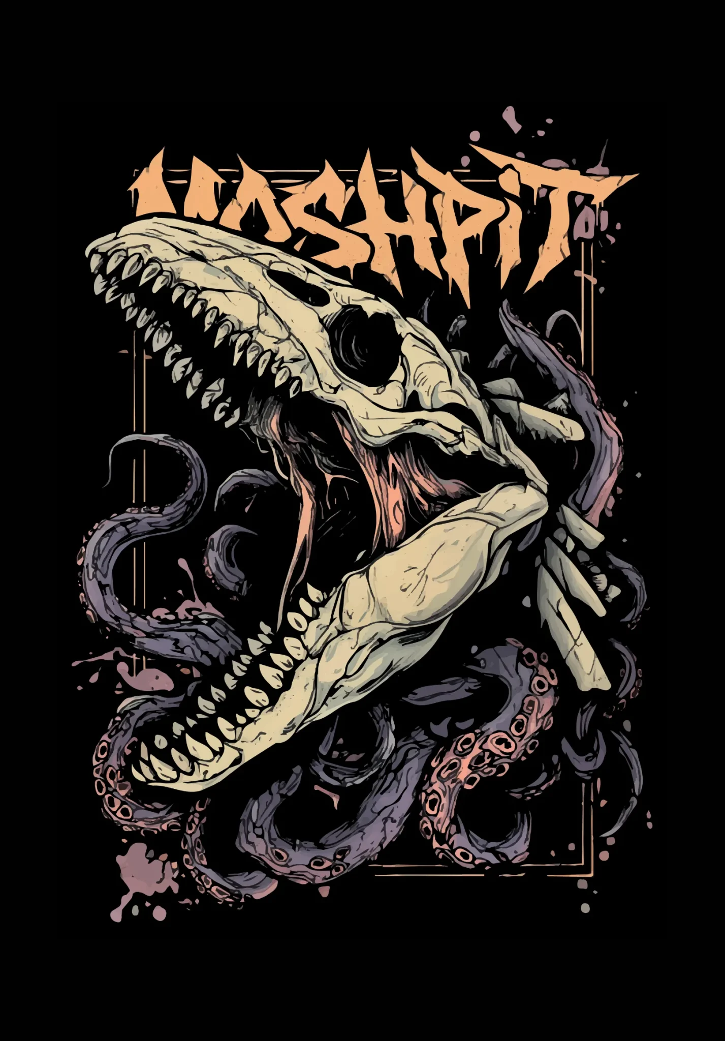 T-shirt dying whales– Coupe ample, 100% coton épais, design BALEINE SKULL