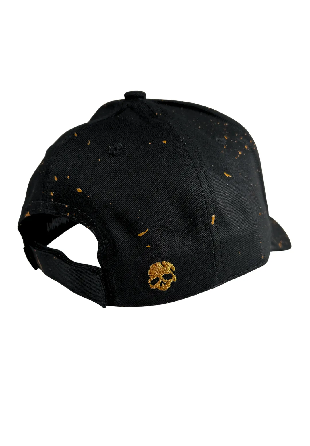 Casquette PRIMAL noire Moshpit avec broderie dorée et projections de peinture réalisées à la main, édition limitée à 50 exemplaires