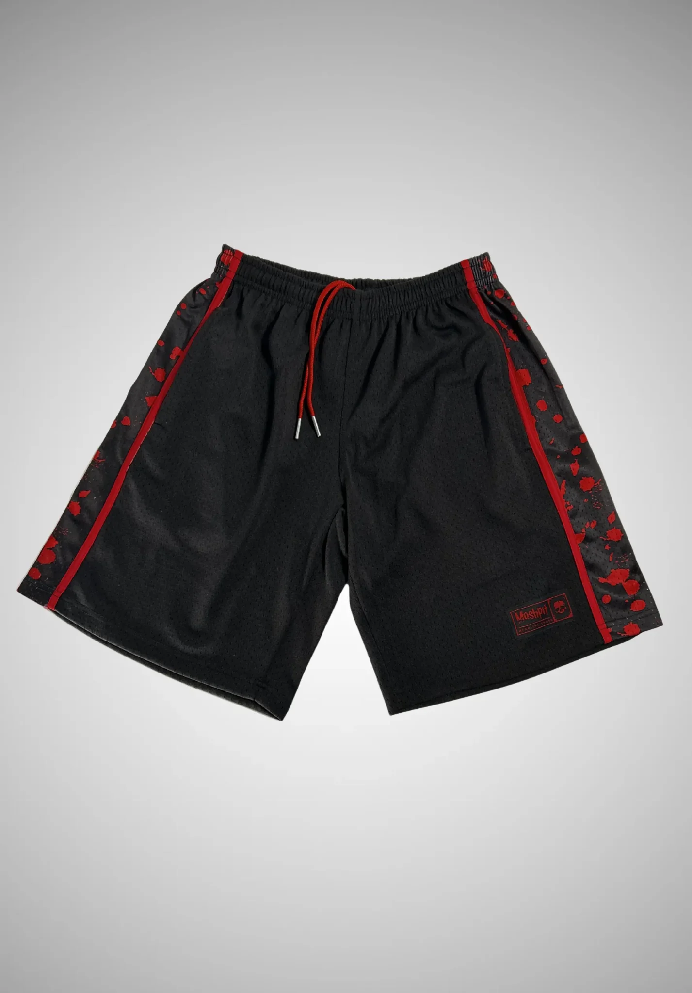 Short Moshpit 666 noir et rouge en mesh lourd avec poches latérales