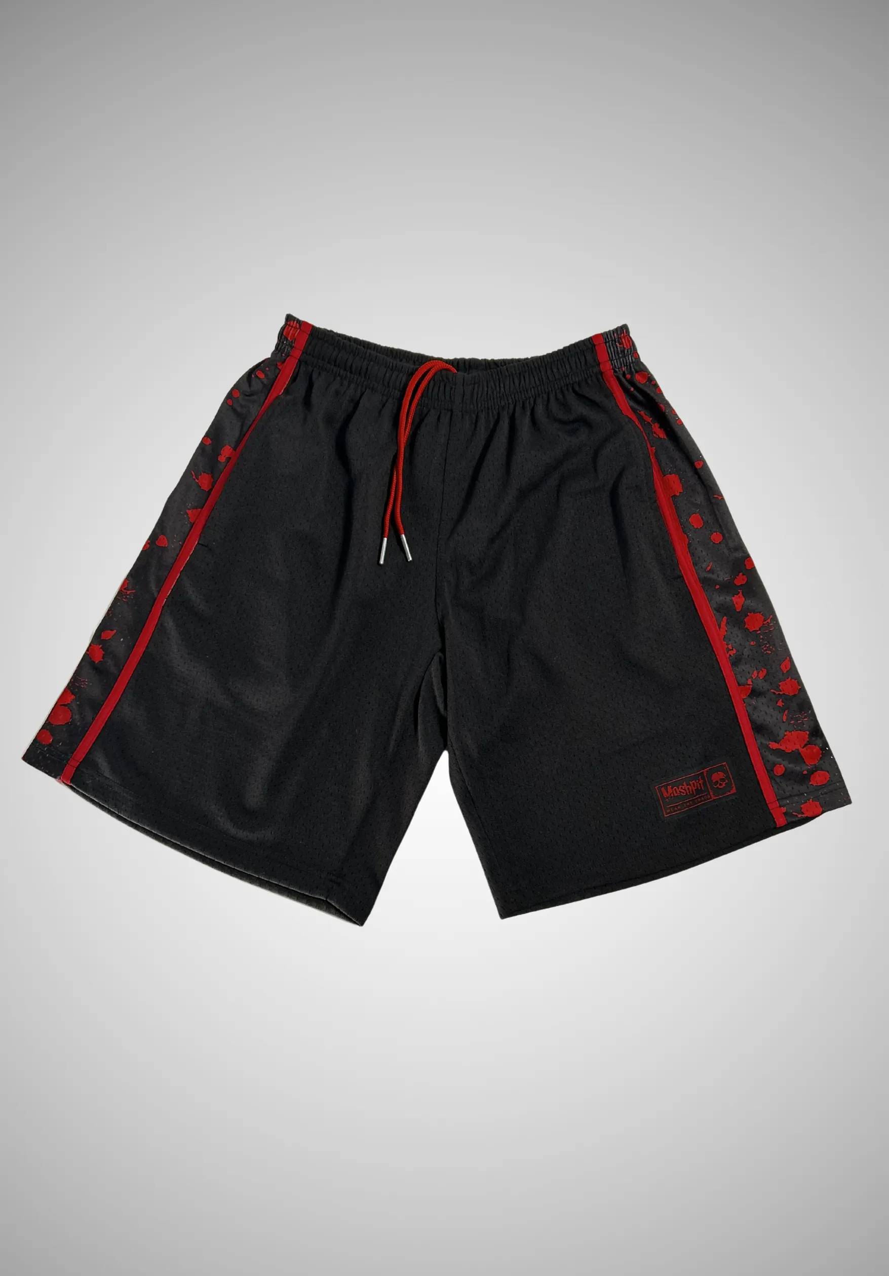 Short Moshpit 666 noir et rouge en mesh lourd avec poches latérales