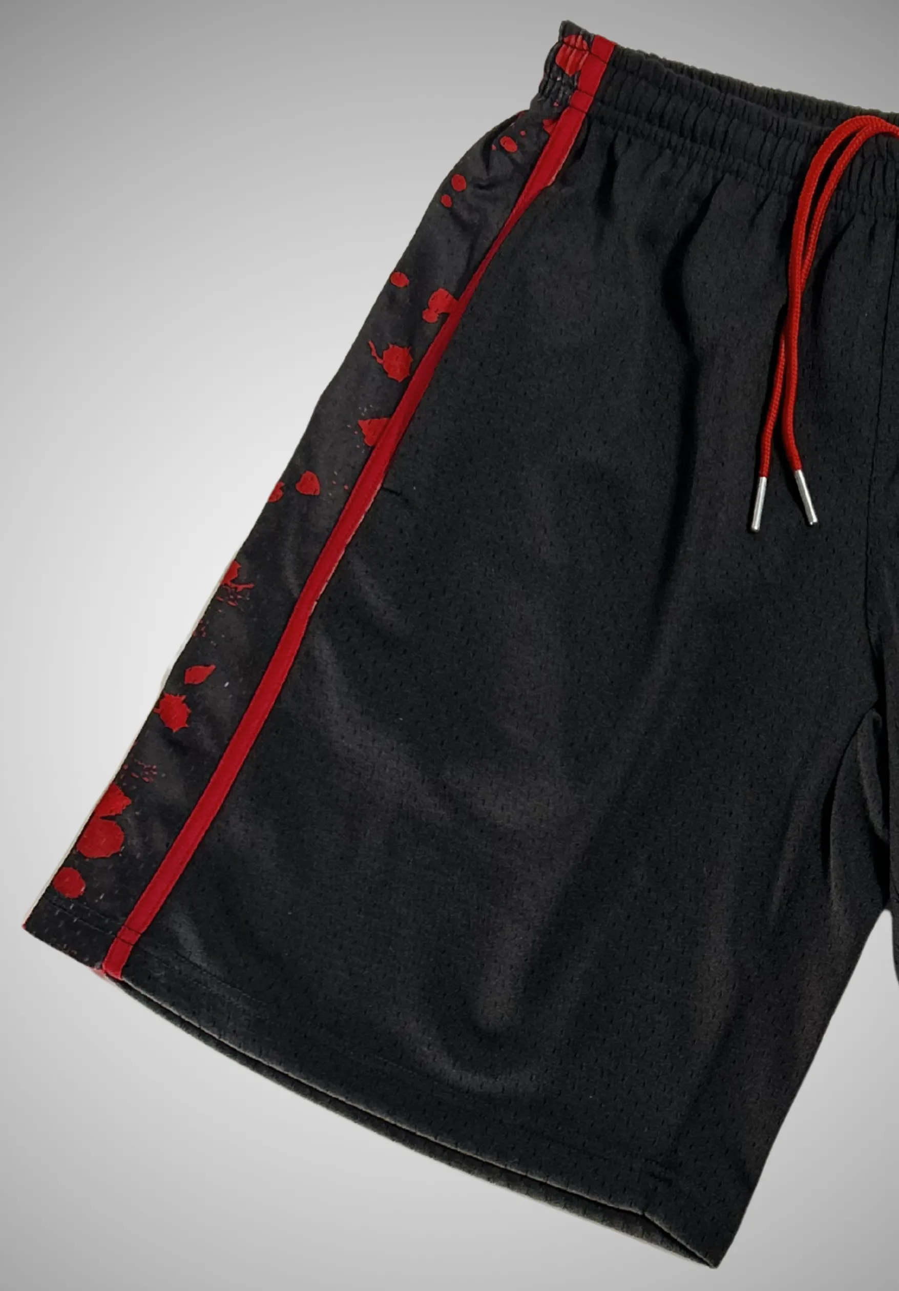 Short Moshpit 666 noir et rouge en mesh lourd avec poches latérales