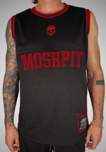 Short Moshpit 666 noir et rouge en mesh lourd avec poches latérales
