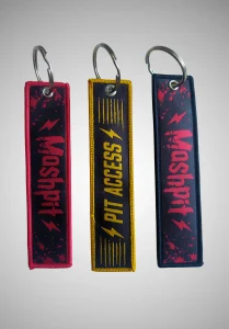 Porte-clés tissé PIT ACCESS rouge et noir Moshpit avec design recto verso